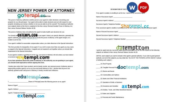 New Jersey Power of Attorney example, fully editable