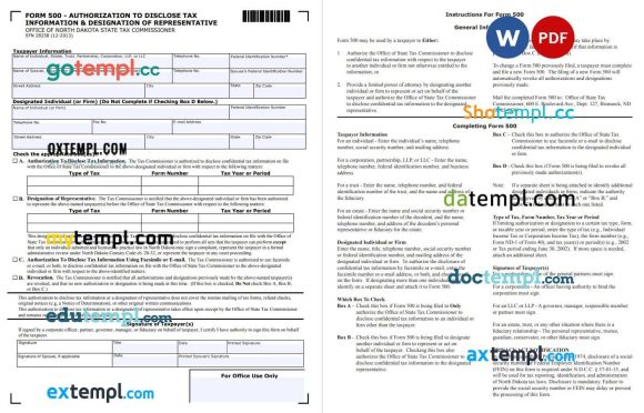 North Dakota Tax Power of Attorney Form example, fully editable