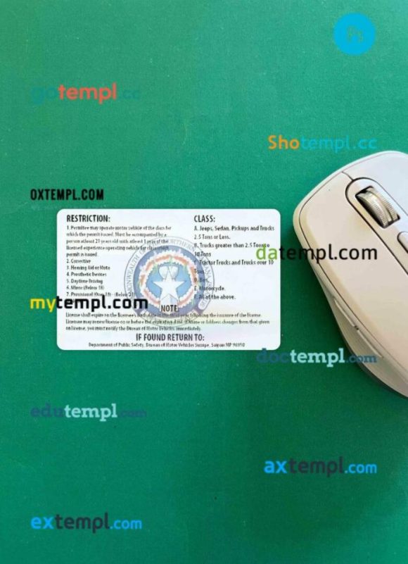 Northern Mariana Islands Saipan driving license PSD files, scan look and photographed image, 2 in 1 - Image 2