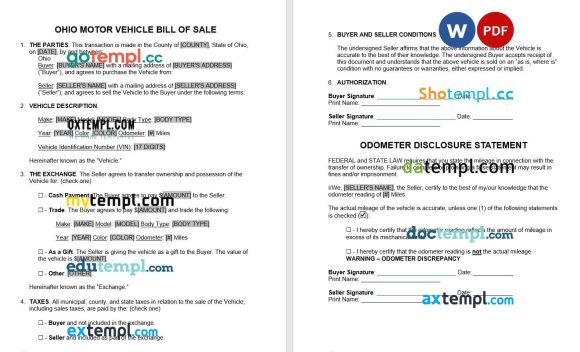Ohio BMV Bill of Sale example, fully editable