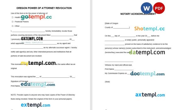 Oregon Power of Attorney Revocation Form example, fully editable