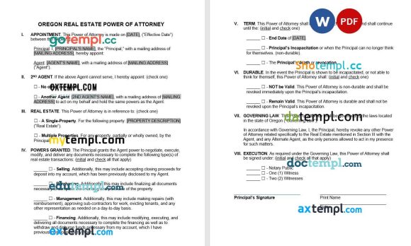 Oregon Real Estate Power of Attorney example, fully editable