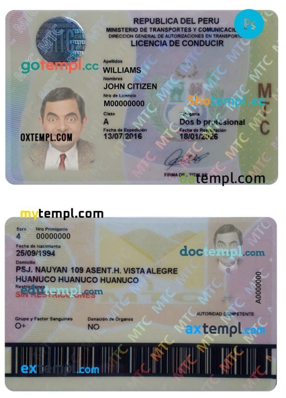 Peruvian driver license PSD template