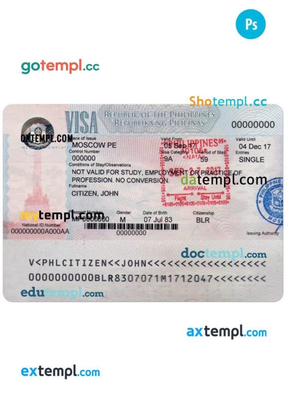 Filipino tourist visa PSD example, fully editable