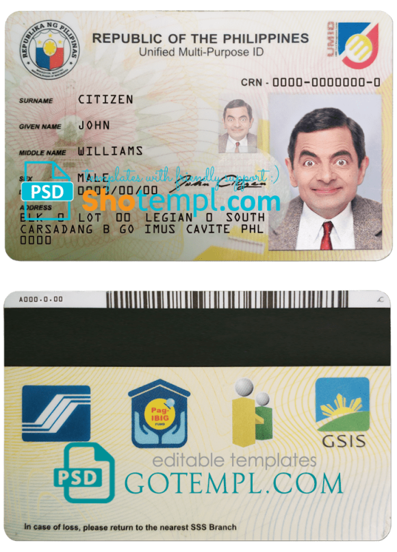 Filipino ID example in PSD format, fully editable
