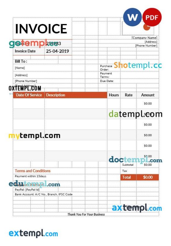 Payment Invoice example in word and pdf format
