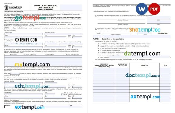 Pennsylvania Tax Power of Attorney example, fully editable