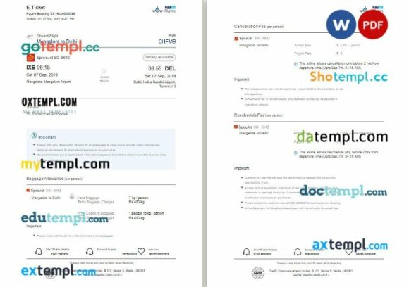 Indian Railways, Peytm, IRCTC train e-ticket, Word and PDF download template, 2 pages, version 3 - Image 2