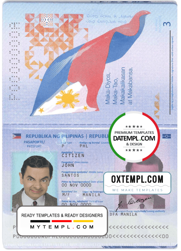 Filipino passport in PSD format, fully editable