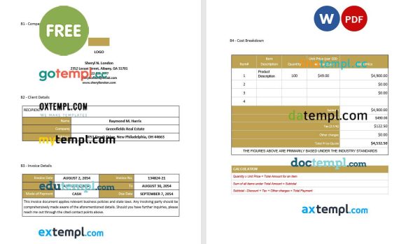 free download Professional Freelance Writer Invoice example in word and pdf format