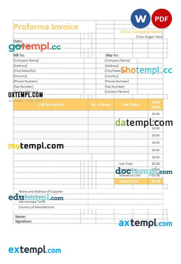 Proforma invoice example in word and pdf format