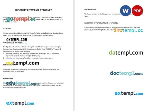 Property Power of Attorney Sample example, fully editable