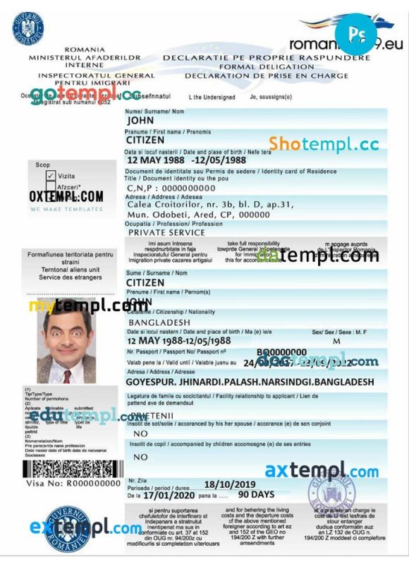 Romanian electronic visa PSD example, with fonts