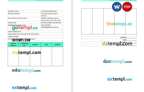 Real Estate Brokerage Commission Invoice example in word and pdf format