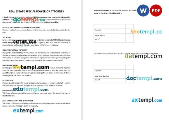 Real Estate Special Power of Attorney example, fully editable