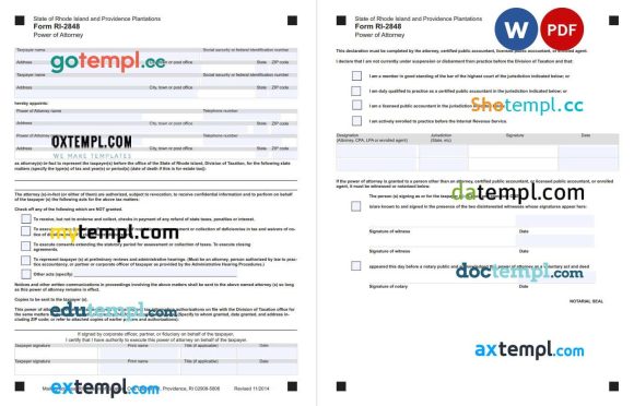 Rhode Island Tax Power of Attorney Form example, fully editable