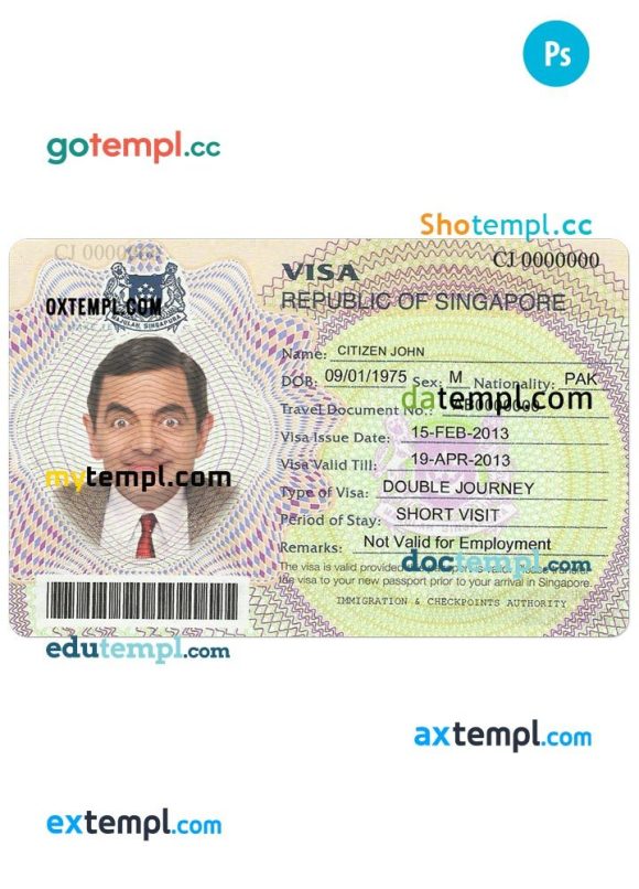 Singapore travel visa PSD example, fully editable