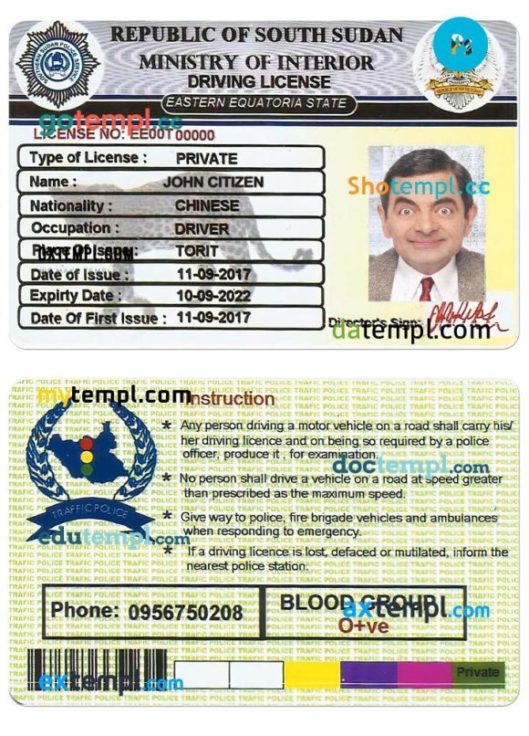 South Sudaneseese driver license download PSD example