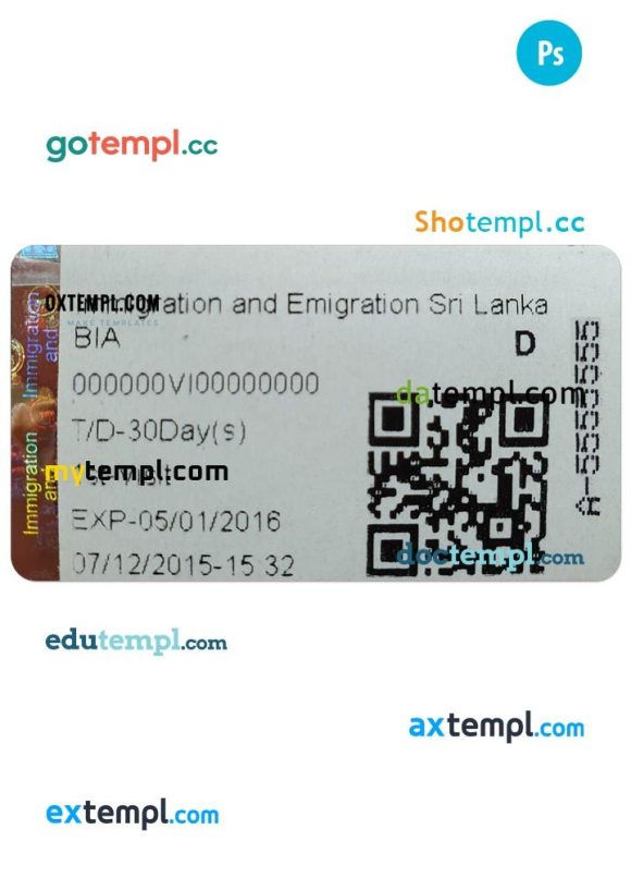 Sri Lanka immigration and emigration visa PSD example, fully editable