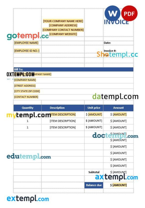 Sales Invoice example in word and pdf format