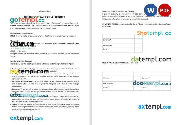 Sample Business Power of Attorney example, fully editable