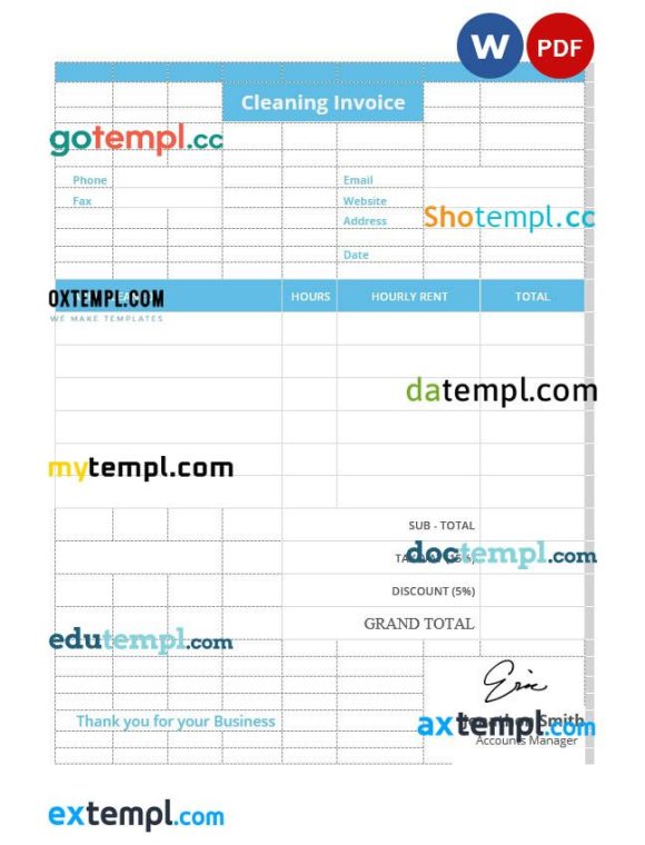 Sample Cleaning Invoice example in word and pdf format