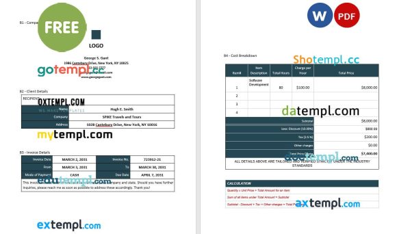 free download Sample Freelance Invoice example in word and pdf format