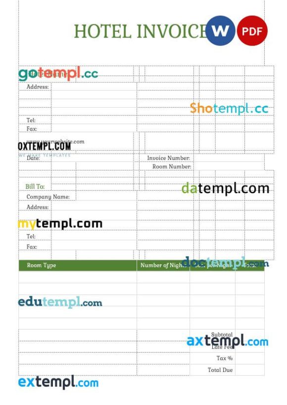 Sample Hotel Invoice example in word and pdf format