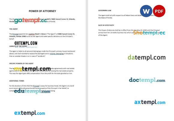 Sample Power of Attorney example, fully editable