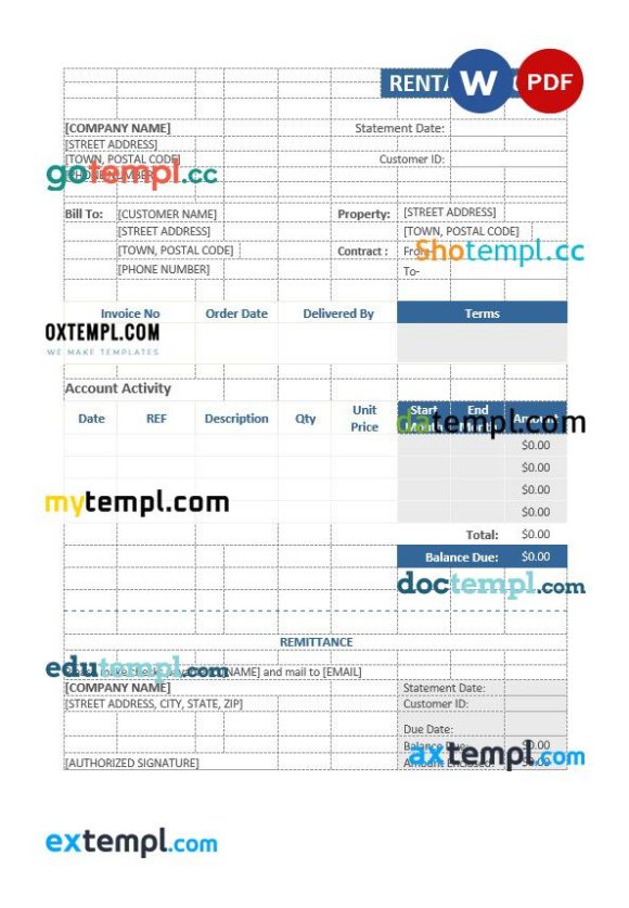 Sample Rental Invoice example in word and pdf format