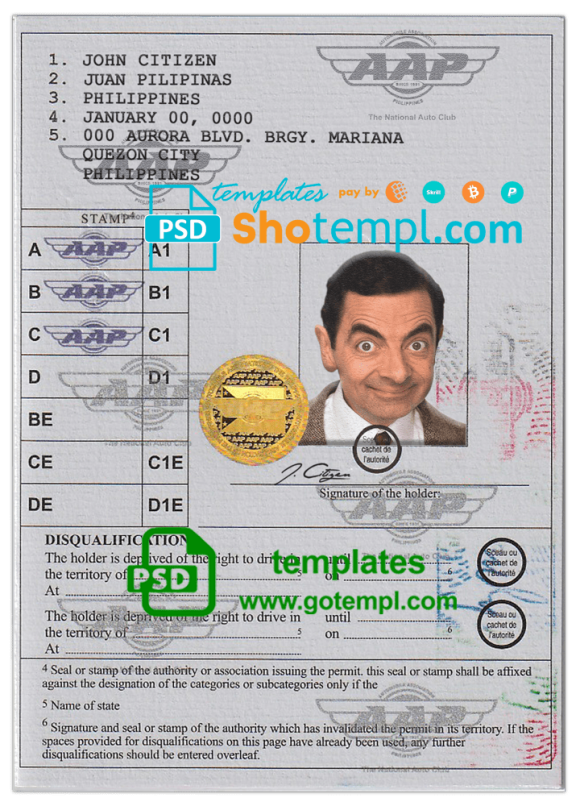 Filipino International driver license PSD template