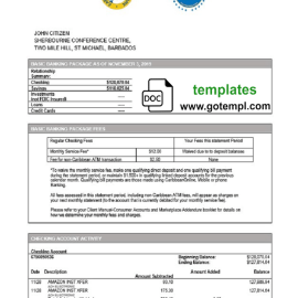 Barbadian Caribbean Development Bank statement example in Word and PDF format