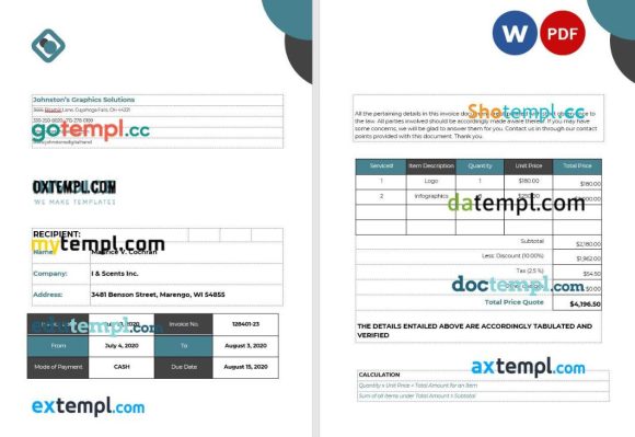 Self-Employed Invoice example in word and pdf format