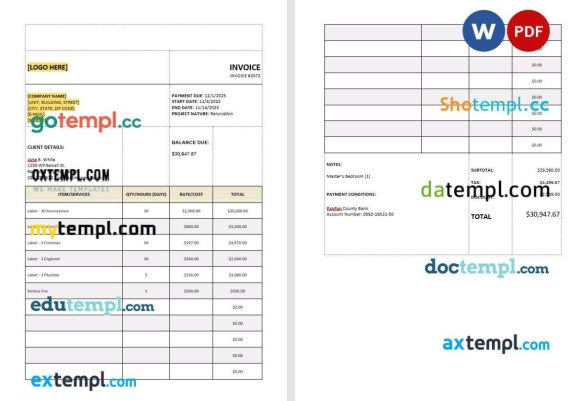 Service Tax Calculation Invoice example in word and pdf format