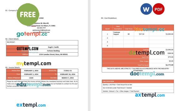 free download Free Simple Freelance Invoice example in word and pdf format