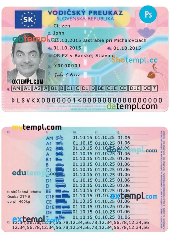 Slovakia driver license PSD template