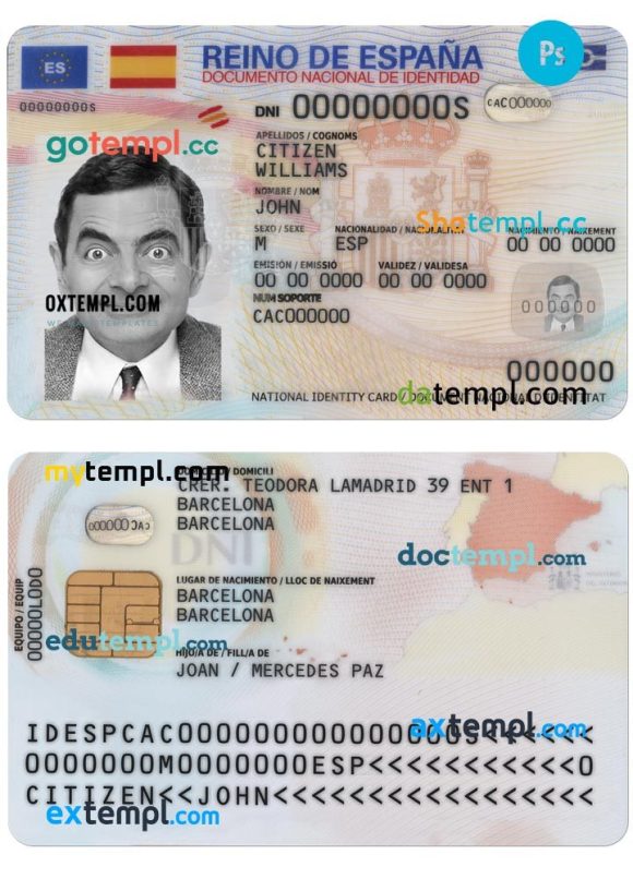Spanish ID example in PSD format, fully editable, 2021 - present