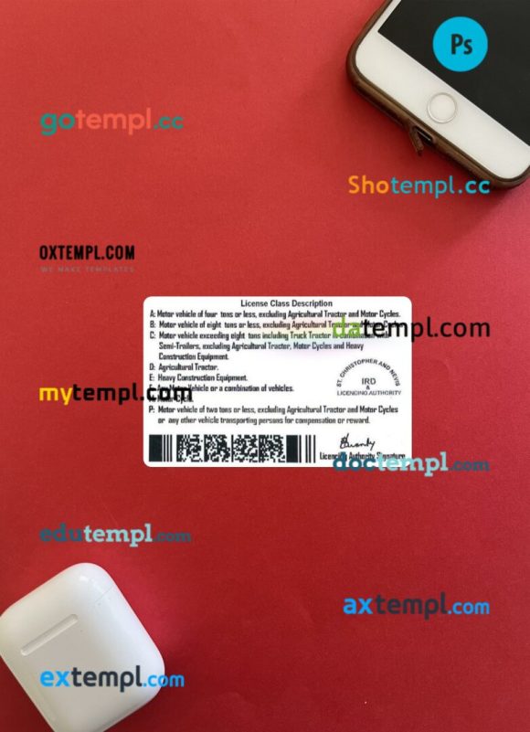 St Kitts & Nevis driving license editable PSD files, scan look and photo-realistic look, 2 in 1 - Image 2