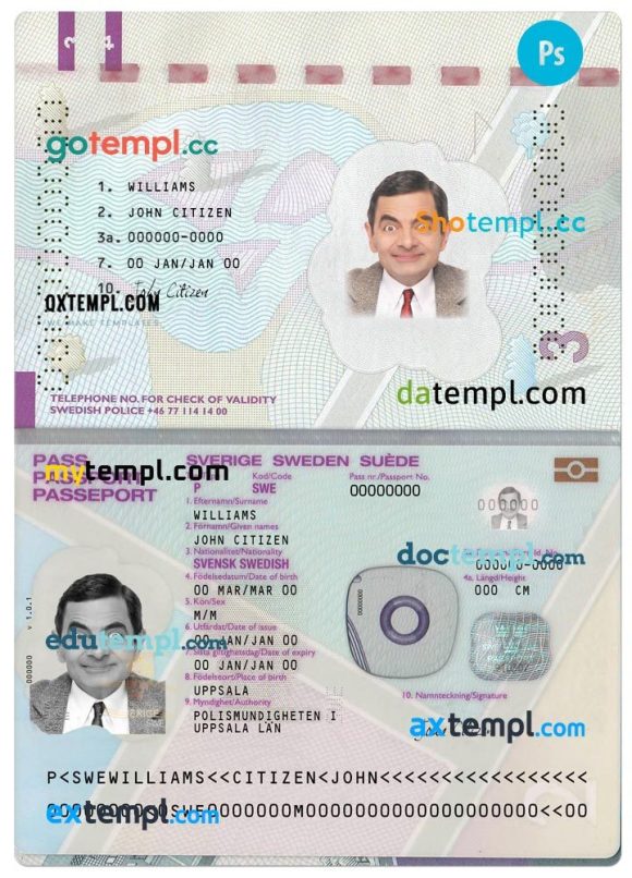 Swedish passport example in PSD format, version 2