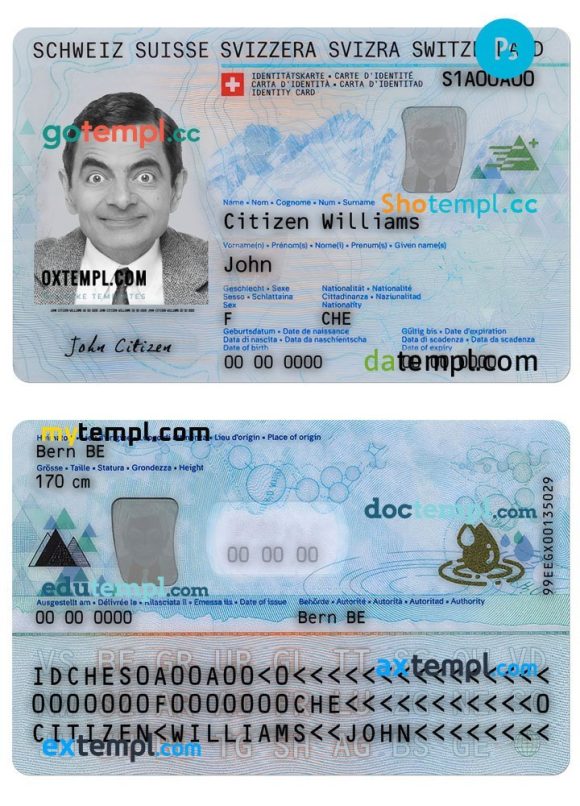Switzerland ID card PSD template, completely editable