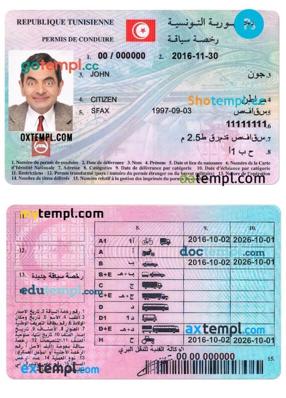 Tunisian driver license PSD template