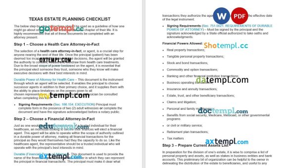 Texas Estate Planning Checklist example, fully editable