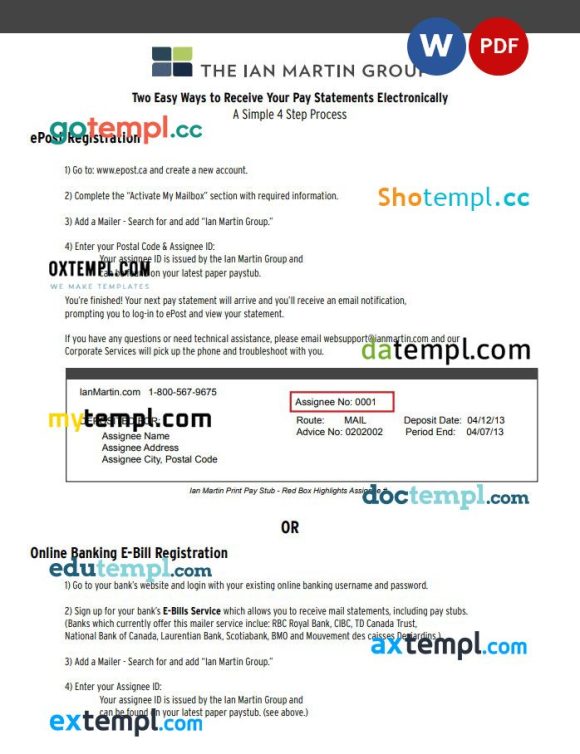 The Ian Martin Group pay stub Word and PDF example