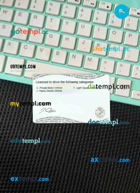 Tonga driving license editable PSD files, scan look and photo-realistic look, 2 in 1 - Image 2