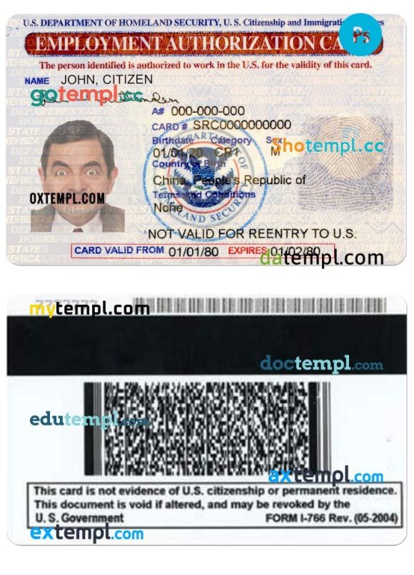 United States employment authorization card PSD example