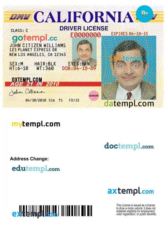 California driver license PSD template, version 3