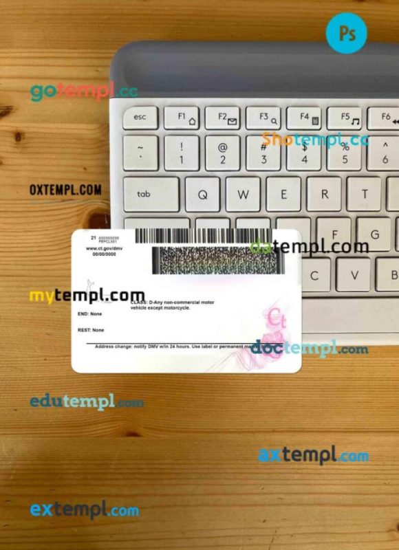 USA Connecticut driving license PSD files, scan look and photographed image, 2 in 1 - Image 2