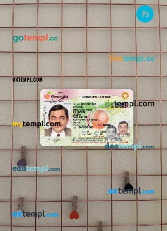 USA Georgia driving license editable PSD files, scan look and photo-realistic look, 2 in 1 (2017-2019)