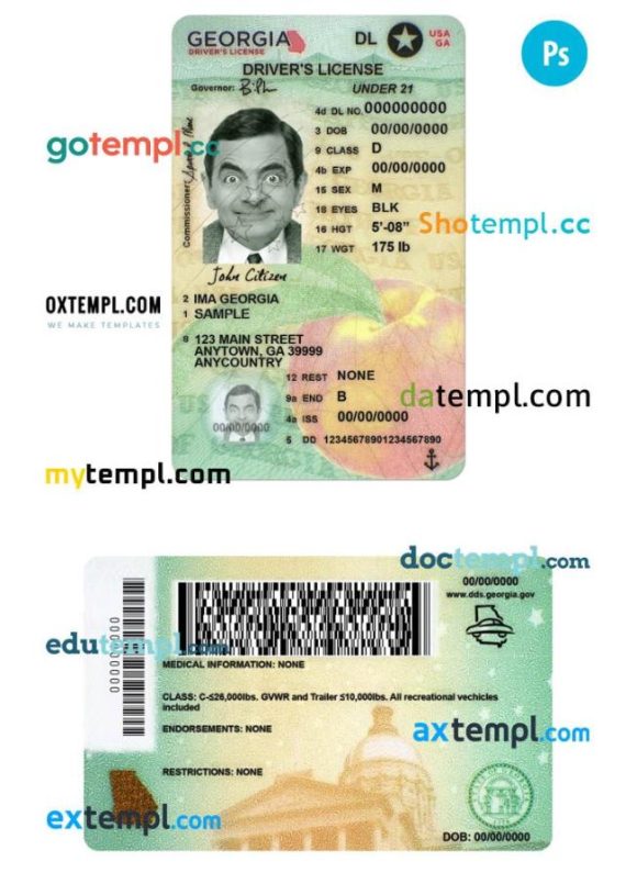Georgia driver license PSD template, under 21
