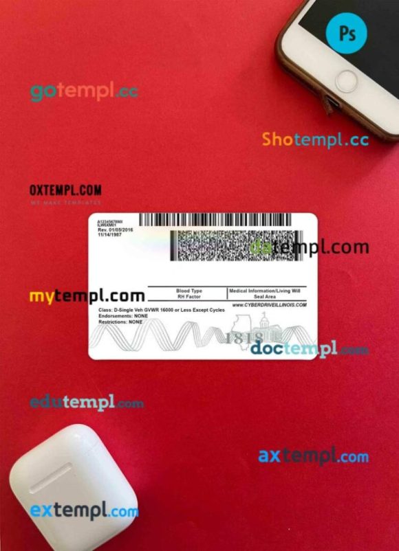 USA Illinois driving license PSD files, scan look and photographed image, 2 in 1, under 21 - Image 2